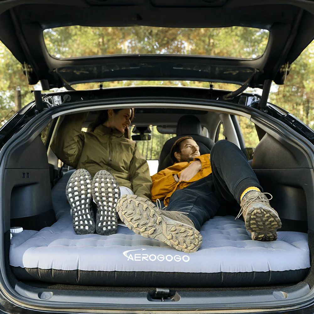 Aerogogo mattress installed in a Tesla in a manufacturer photograph
