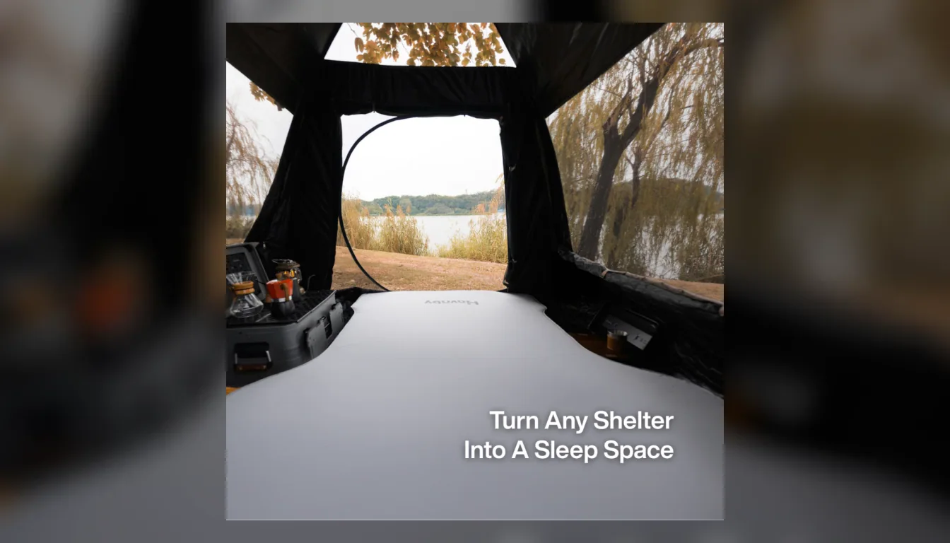 Havnby CloudCore mattress in an enclosed camping shelter