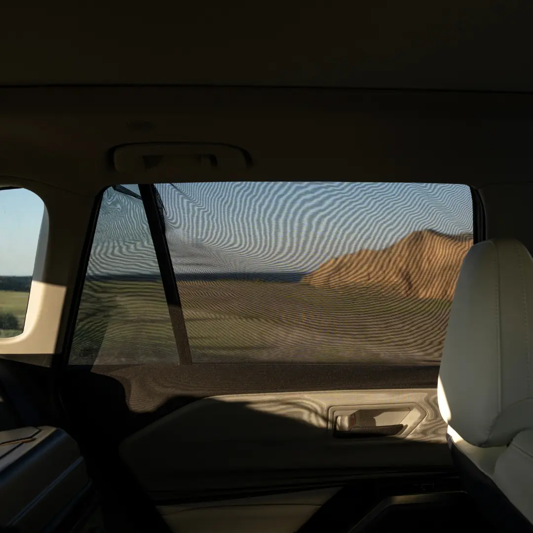 Interior view through the installed Havnby DreamShade mesh screen