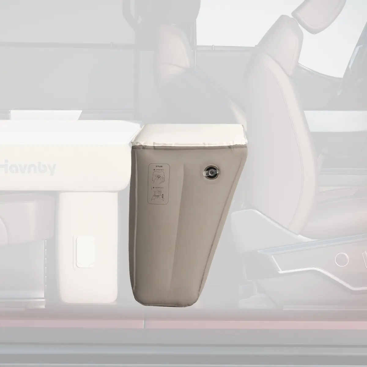 Havnby SnugNest Extension Pad shown in a truck footwell beside the front seat