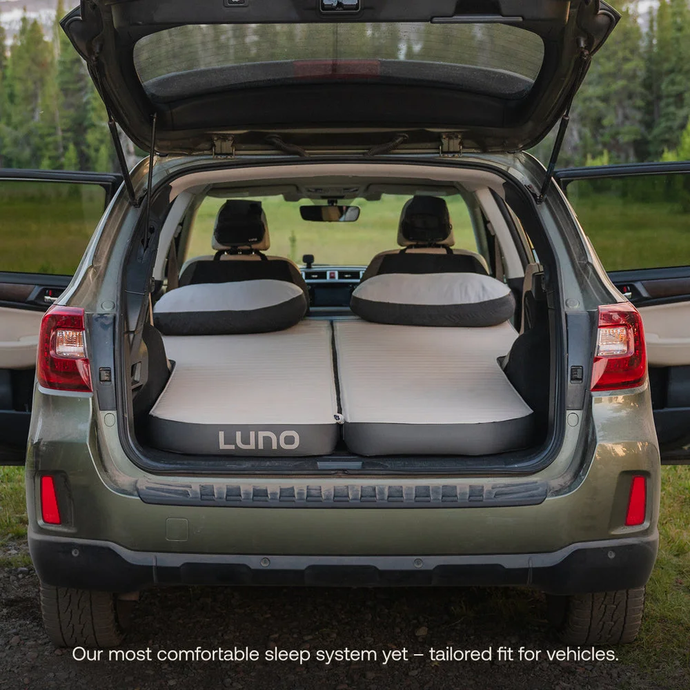 Two halves of the Luno AIR+FOAM Pro installed in a Subaru