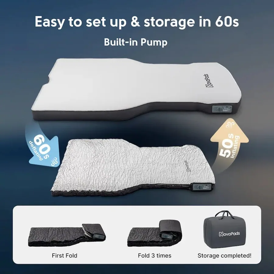 Matelas NovaPads Air-Foam Pro plié et comprimé pour le rangement
