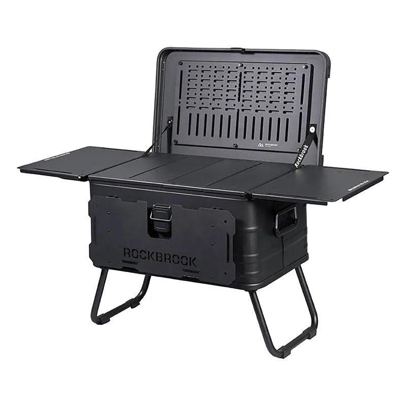 Black Rockbrook BX1024 50L kitchen storage box opened on its stand