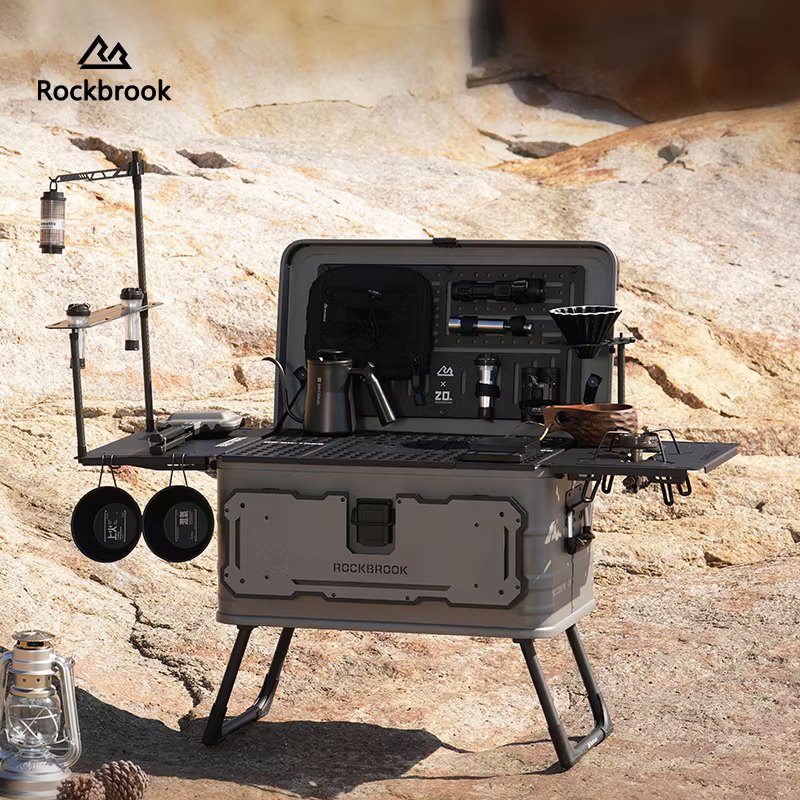 ROCKBROOK BX1025 50L aluminum camping kitchen box with foldable stand