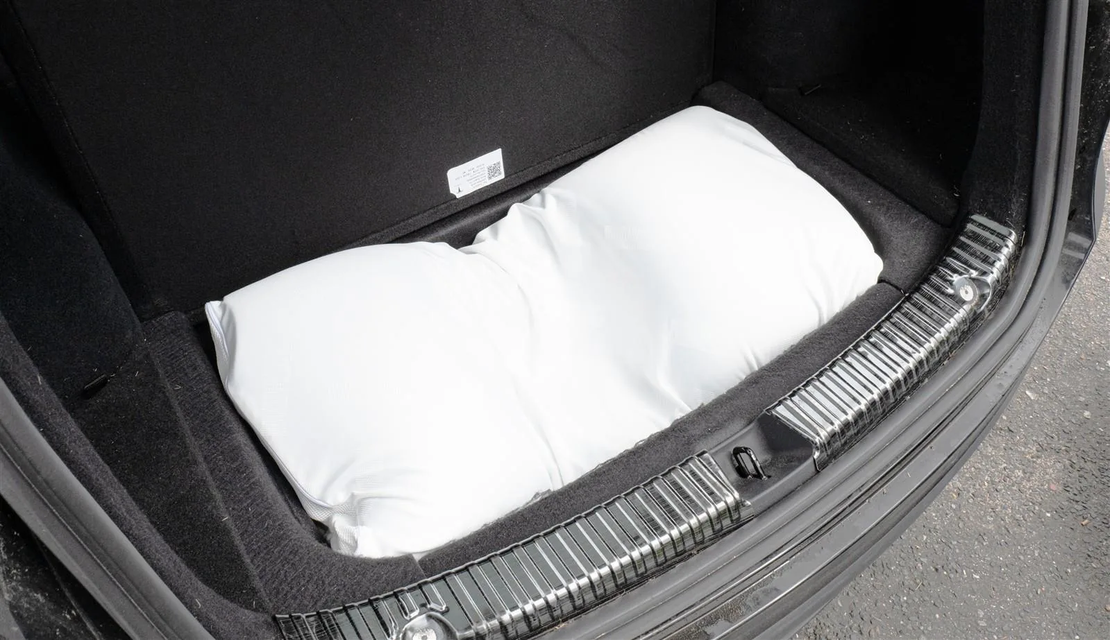 2befair camping mattress stored in a Tesla lower trunk in an official Shop4Tesla photograph