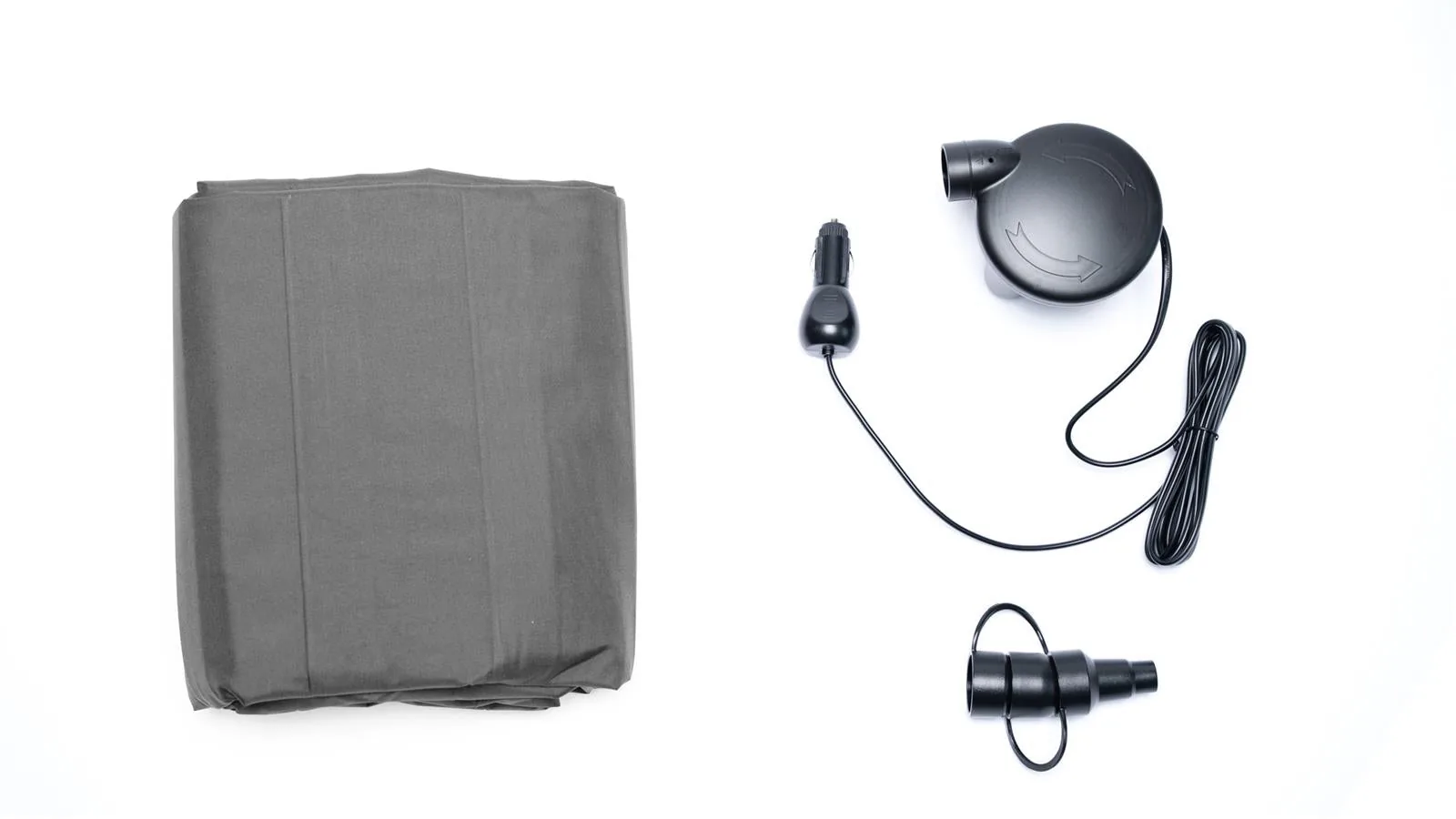 Made4EV Tesla air mattress and 12-volt compressor in an official Shop4Tesla product photograph