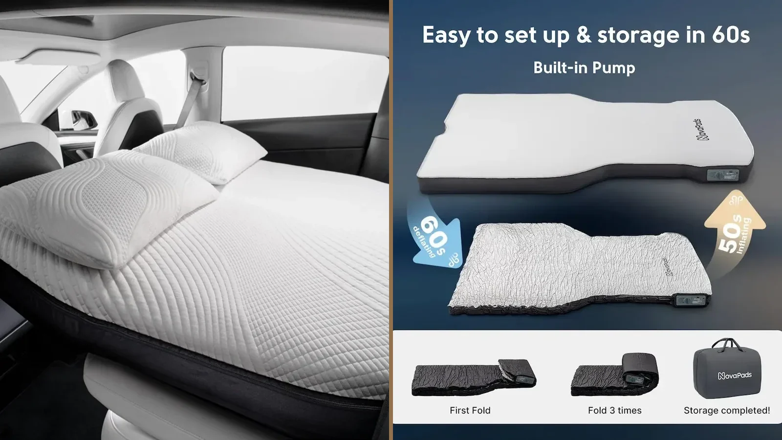 Side-by-side manufacturer photographs of the Snuuzu and NovaPads Tesla mattresses