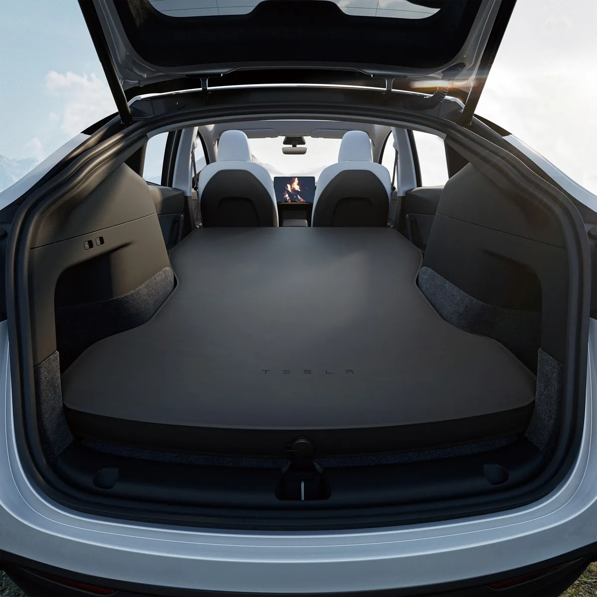 Official Tesla Model Y Air Mattress installed across the rear cargo area