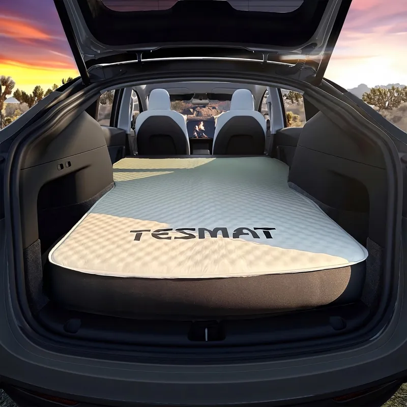 TESMAT Luxe mattress in Tesla Model Y at Joshua Tree National Park